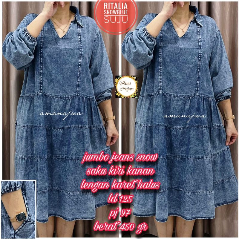 Tunik & Blouse  jeans super jumbo LD 130,140,145