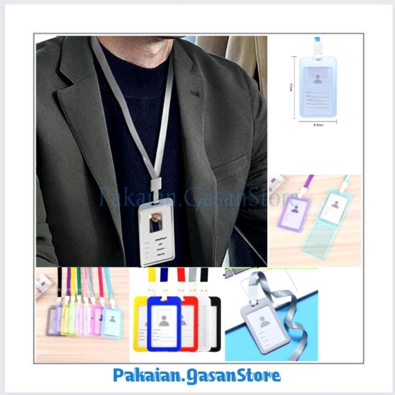 

PGS | Name Tag Id Card Transparant Gantungan Kartu Nama Plastik Vertical Lanyard Potrait Motif Polos Hitam Abu Tanda Pengenal Bening Vertikal