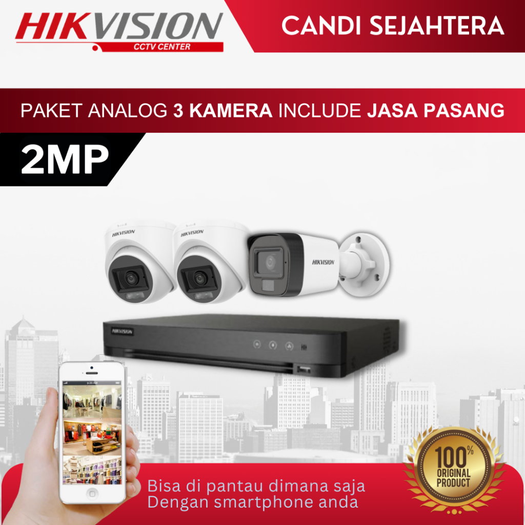 PAKET CCTV HIKVISION 2MP 3 KAMERA + INSTALASI & ONLINE DI HP