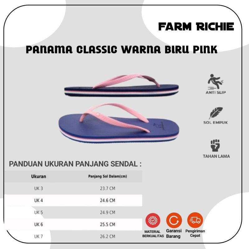 Sandal Jepit Wanita Sandal Panama Classic Navy Tali Pink Original