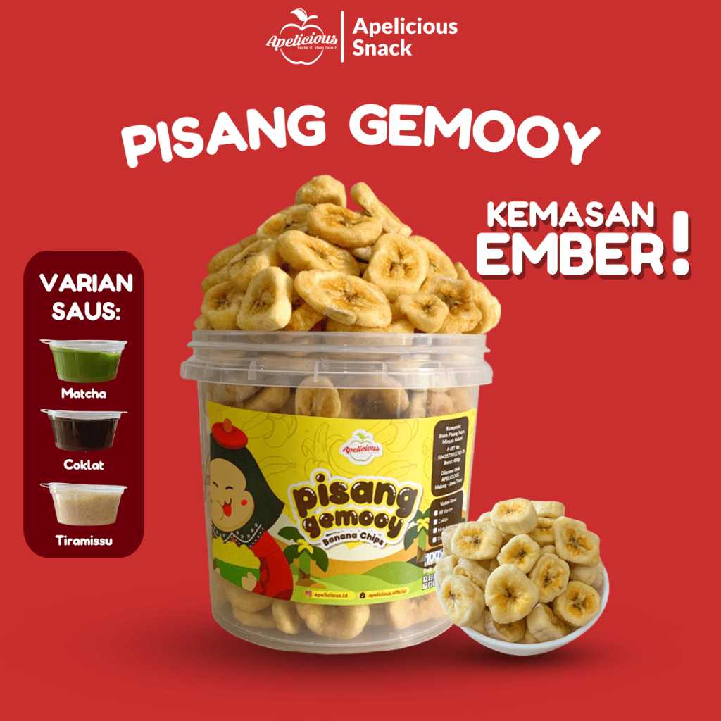 

Apelicious Keripik Pisang Gemooy Saus Coklat, Matcha, Tiramisu Kemasan Ember 400gr - Snack, Cemilan