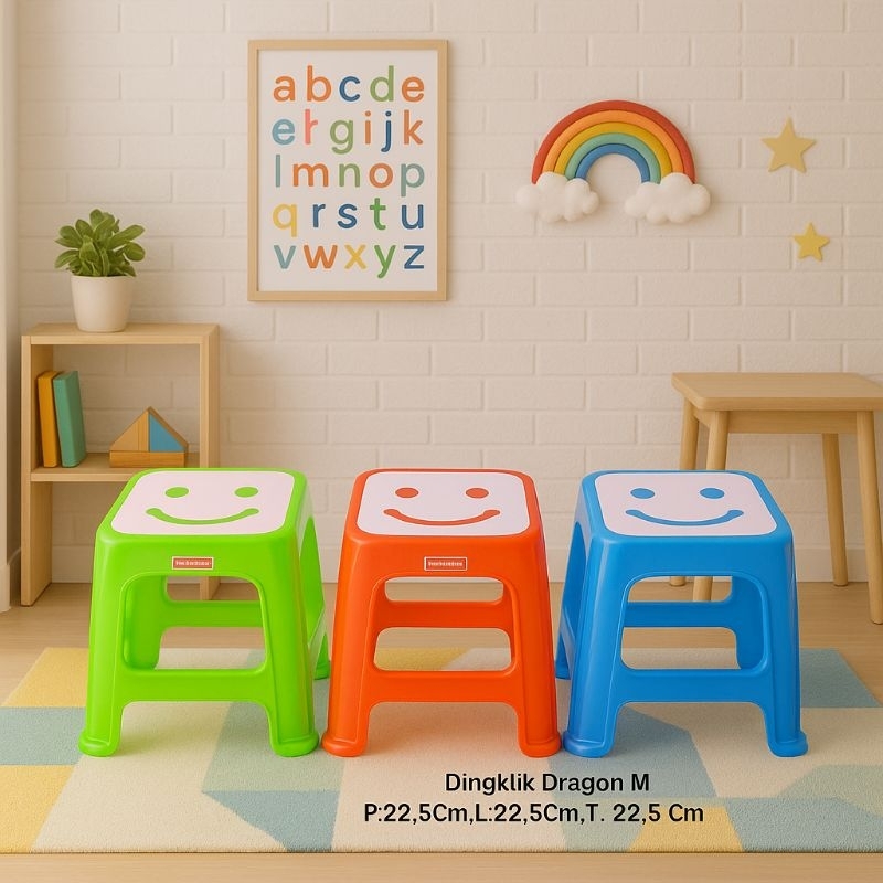 Dingklik Plastik Dragon Size M/ Dingklik Plastik Anak / Kursi Plastik Pendek / Bangku Plastik Lucu