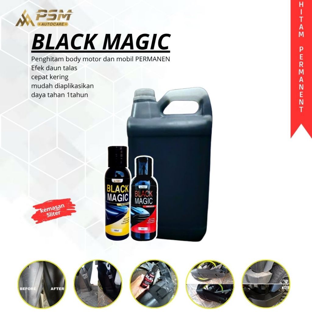 PSM BLACK MAGIC PERMANEN 5LITER, Penghitam body motor permanen, Penghitam terbaik untuk body kasar