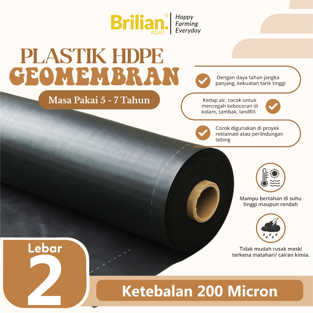 Geomembran HDPE Tebal 200 Micron Lebar 2 Meter
