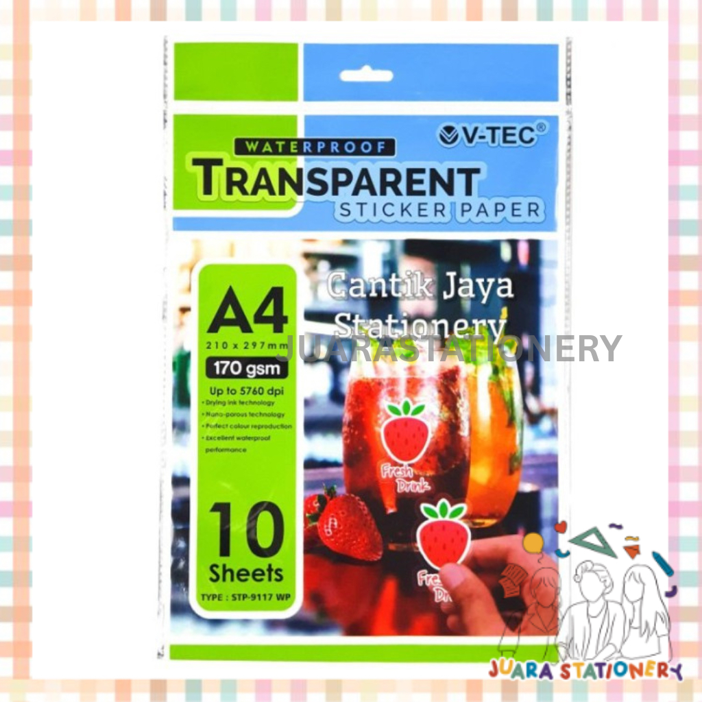 

(261) JUARASTATIONERY V-Tec Transparan Sticker Photo Paper Waterproof A4 170gsm (10 Sheet) (261)