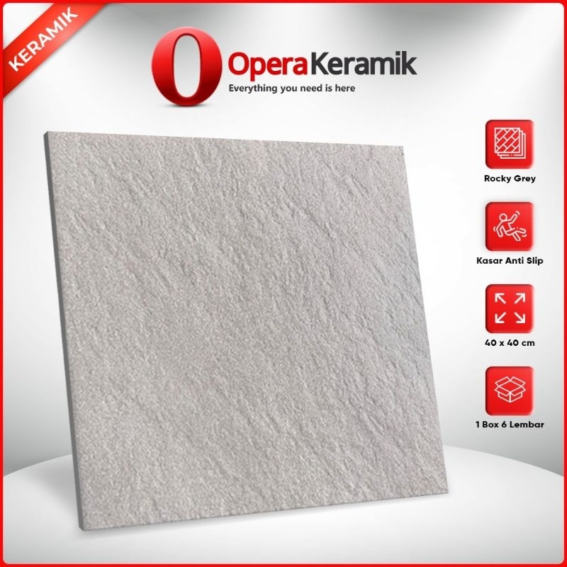 Keramik Lantai Kasar 40x40 Rocky Grey