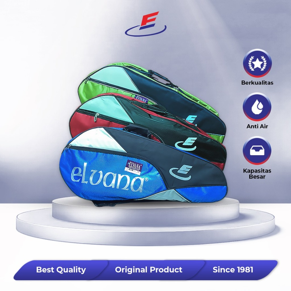 Tas Raket Badminton Bulutangkis| Tas Elvana 2R Original Anti Air 2 Resleting Tebal Berkualitas