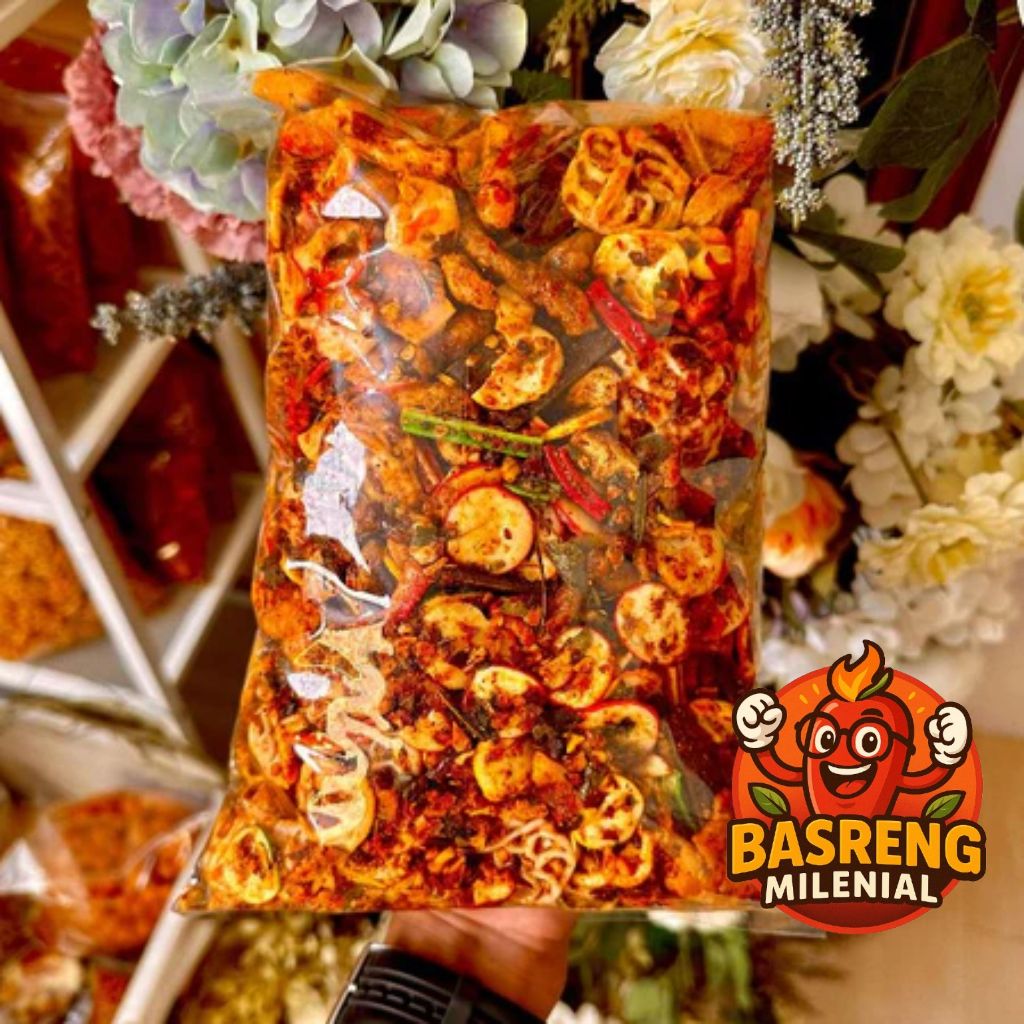 

Seblak campur Mix Basreng/kerupuk bawang/siomay/kerupuk jengkol/beton pedas daun jeruk 1kg