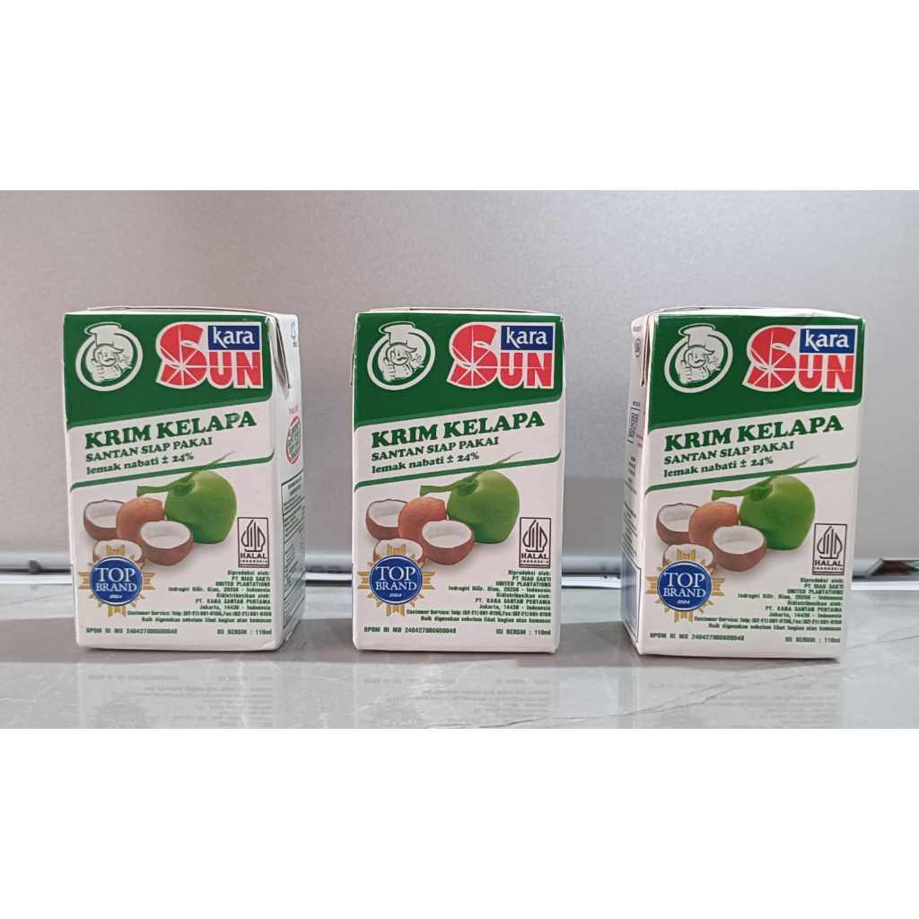 

Santan Kelapa Siap Pakai merk. SUN Kara bentuk persegi 110ml Lebih Kental