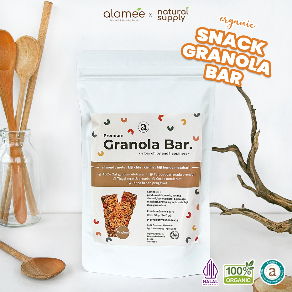

ALAMEE Granola Bar Snackbar Cemilan Diet Healthy Snack Sehat Camilan isi Kacang Almond dan Oat 80gr