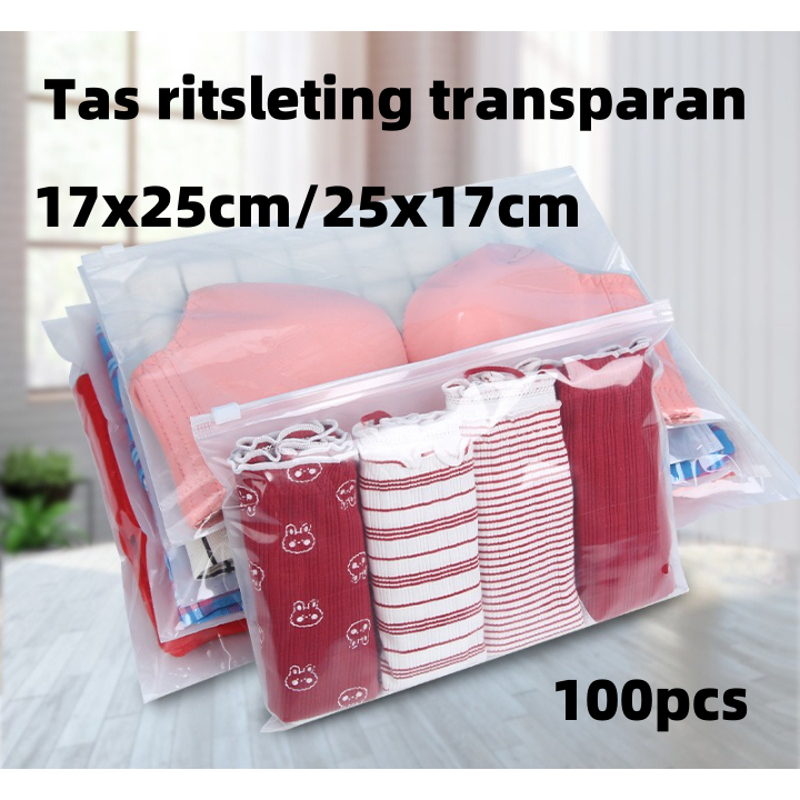 

17x25cm/25x17cm Plastik PE Klip Bening [Isi 100] Ziplock Transparant Kantong Saos
