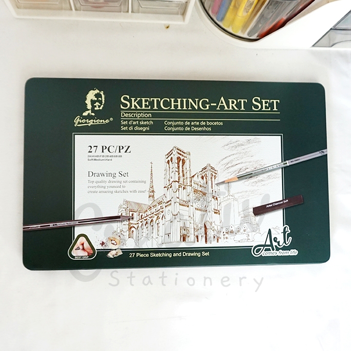 

Giorgione Sketching Set Pensil Sketsa Lengkap Cutter Paper Stump Eraser Charcoal 27pcs G-272708