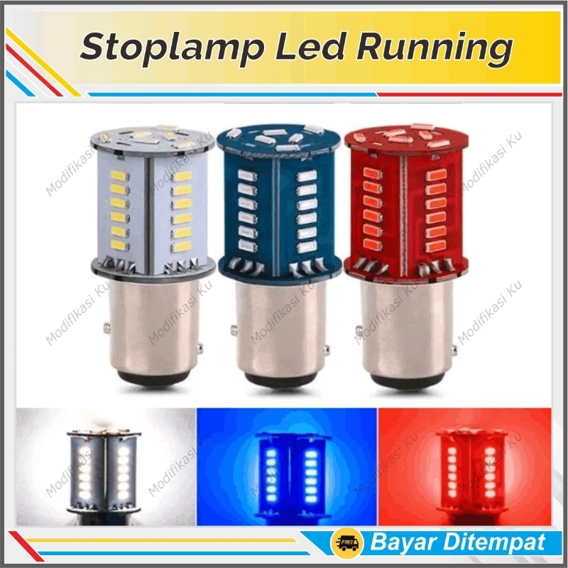 LAMPU REM RUNNING MENGALIR MOBIL MOTOR LED KEDIP STOBO MERAH BIRU PUTIH BAYONET KAKI 2 BAY15D SUPRA 