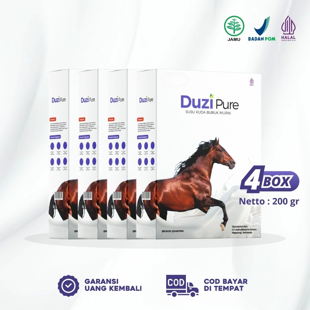 

Duzi Pure 4 Box Susu Kuda Liar Lombok Bubuk Murni Herbal 200 Gram