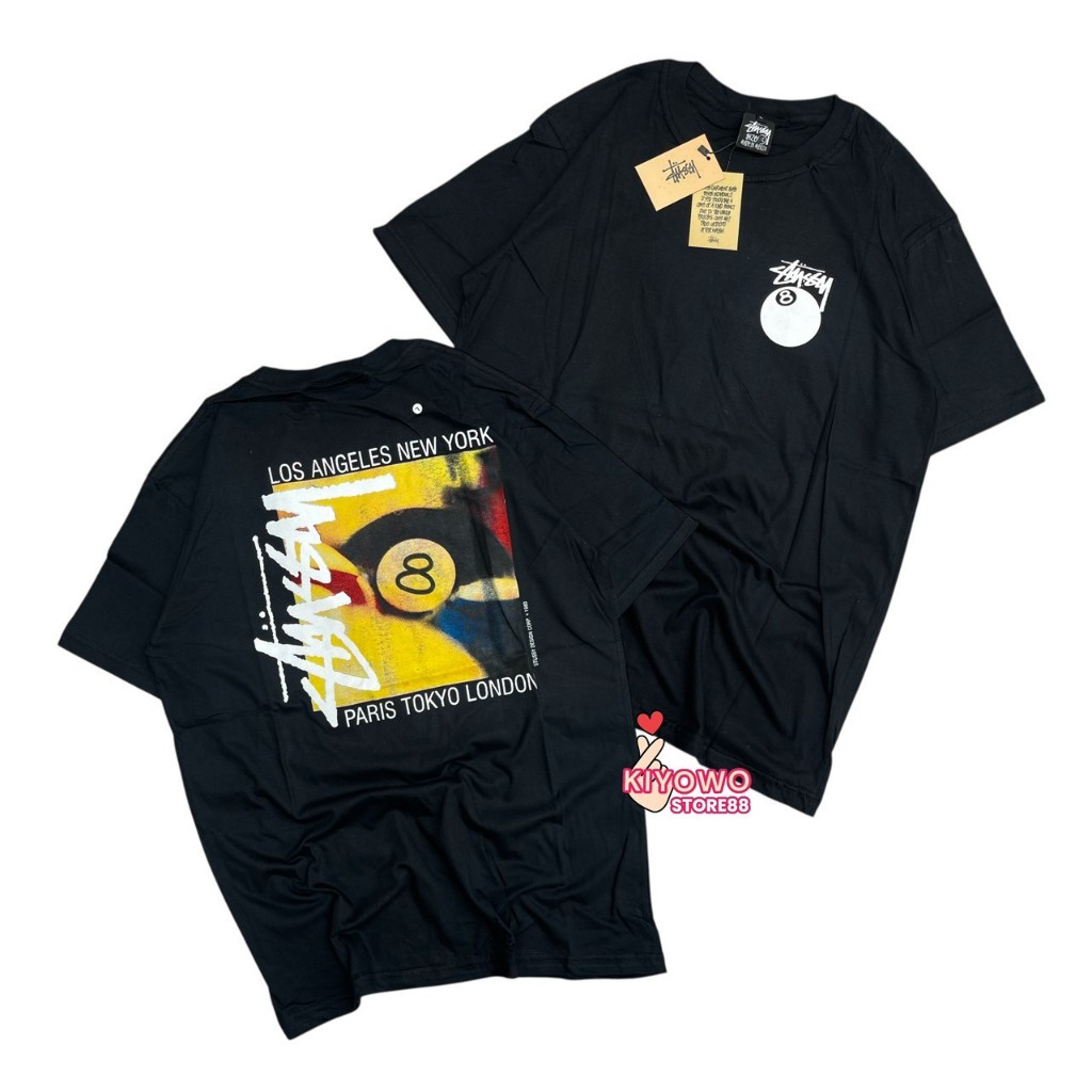 T-SHIRT STUSSY 8 BALL BILLIARD HITAM PREMIUM FULLTAG