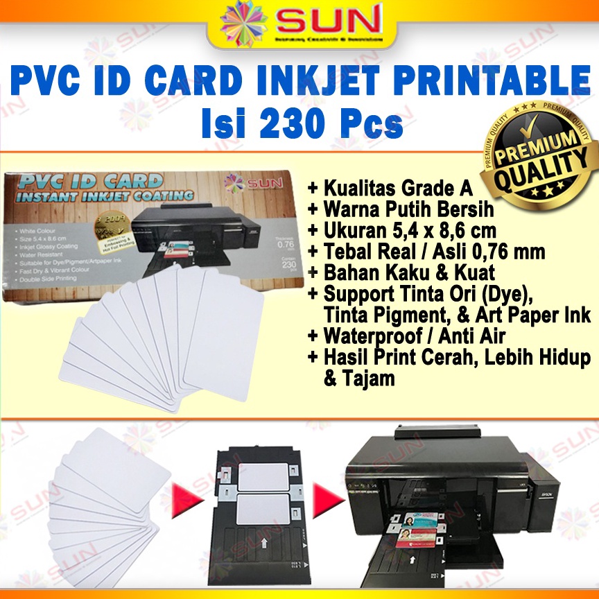 

KODE L34K Inkjet PVC ID Card Grade A 76 White uk 86 x 54 cm isi 23 Kertas PVC ID Card Inkjet Printable untuk Tray Id Card L85 L85 T6 L85 R23 Support epson ori 673 dyepigmentart paper ink