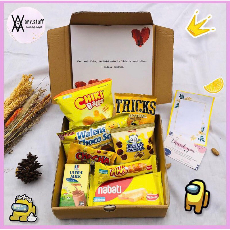 

Hampers Snack Kuning Yellow Summer | arv.stuff gift box ide kado untuk bestie sahabat snack jajanan murah bestseller viral acara ultah wisuda anniversary graduation wedding lamaran sempro birthday