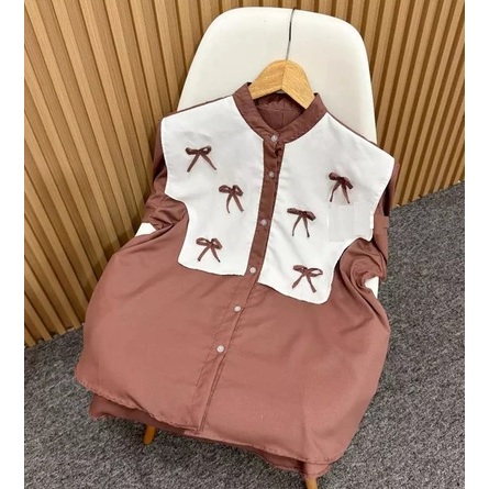 Atasan Wanita Rompi Coquette Baju Atasan Wanita Blouse Vest Pita Tangan Panjang Bahan Katun All Size