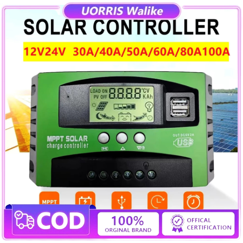 Hijau 100A Solar Charge Controller LCD LED Display Solar PWM 12V/24V 50A 60A USB Panel Surya Charge 