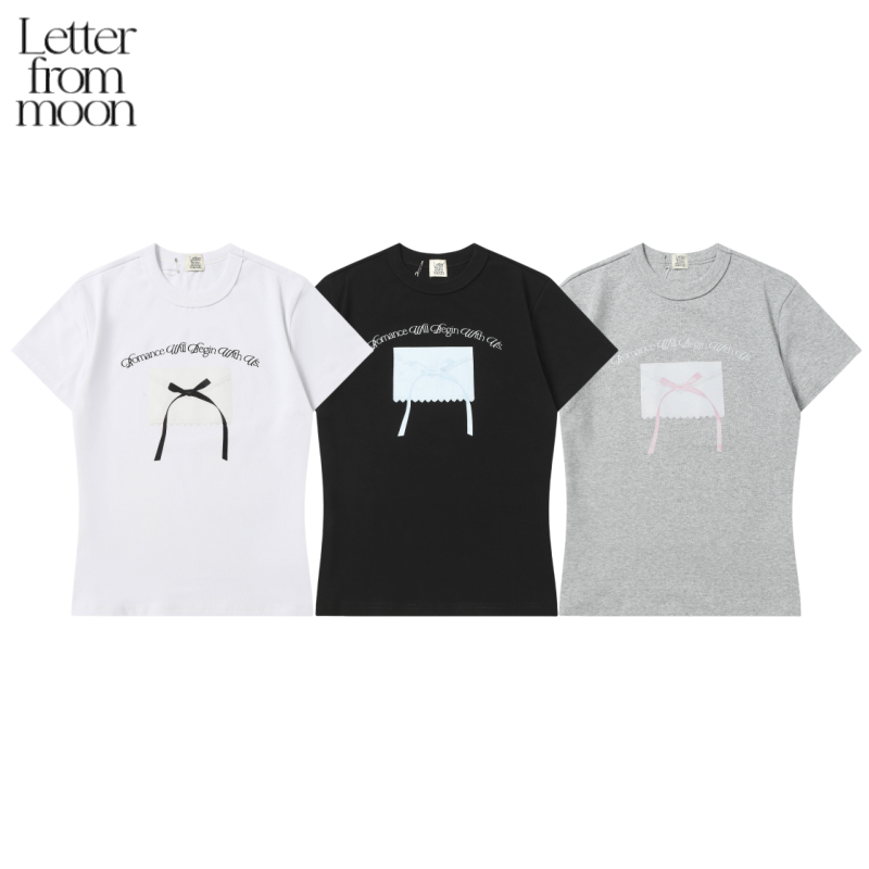 ORI~Korea Letter from moon bordir kupu-kupu lengan pendek T-shirt