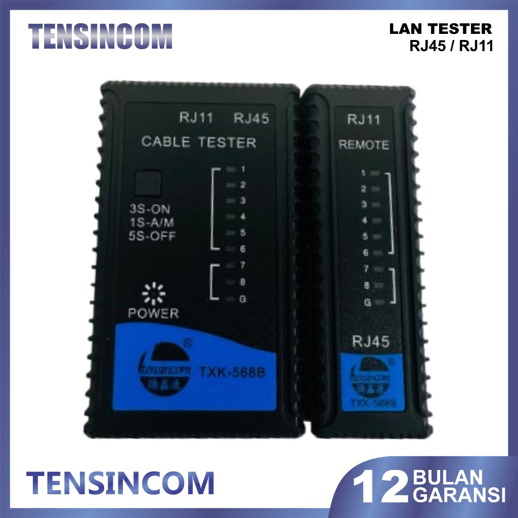Tensincom LAN Tester RJ45 RJ11 – Alat Uji Kabel Jaringan + Baterai 9V, Praktis & Termurah