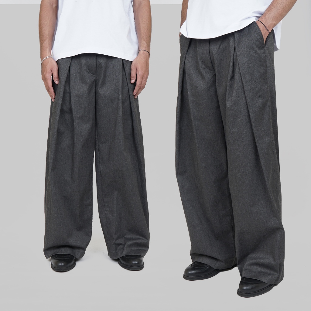 Neversize - Celana Baggy Pleated Trousers - FLAWS GREY WOOL
