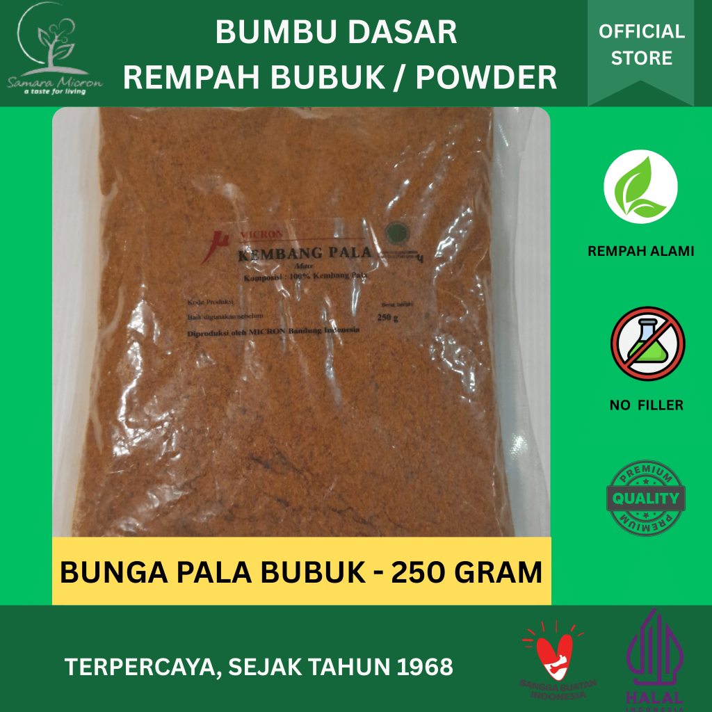 

Bumbu Rempah Samara Micron - Kembang Pala Bubuk / Powder - Bunga Pala Bubuk 250 gram