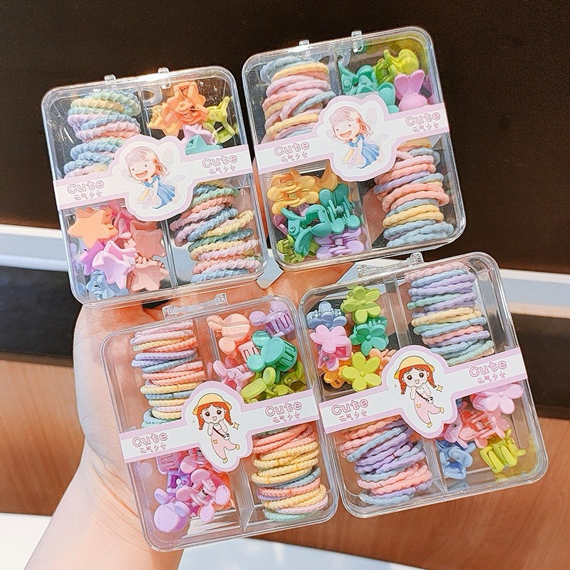 Set Ikat Rambut Jepitan Mix Pastel Aksesoris Rambut Anak Perempuan Kuncir Jepit Warna Warni
