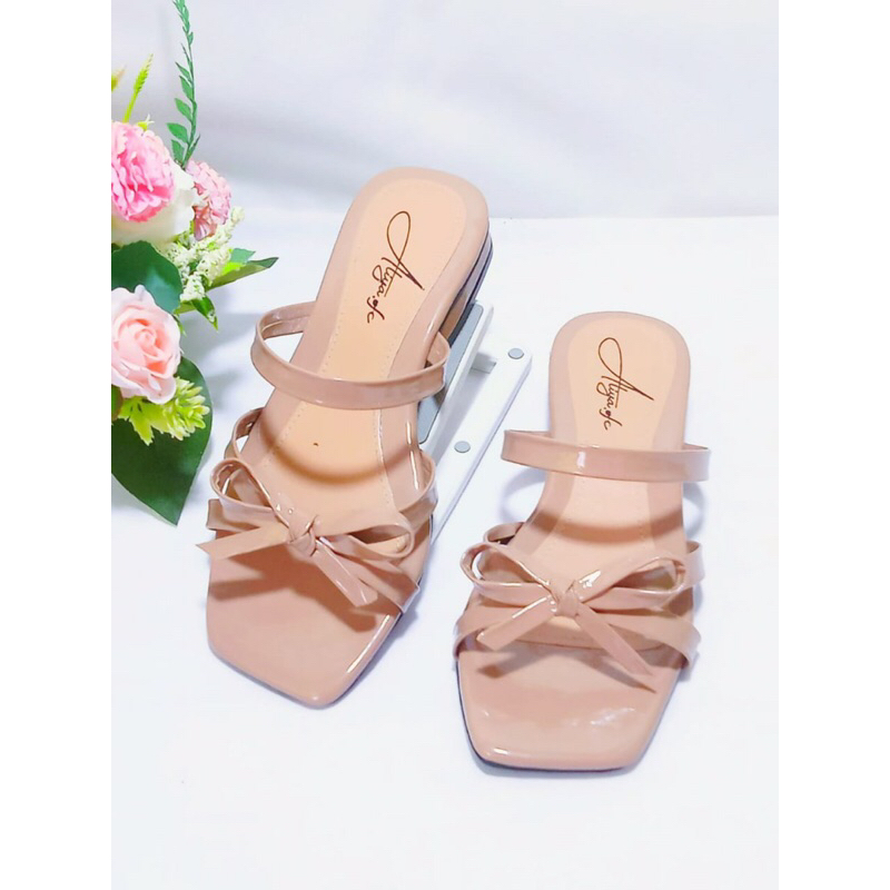 Sandal Heels Wanita Dewasa Sandal Hak Tahu 3 Cm Sandal Pita Kupu-kupu COD