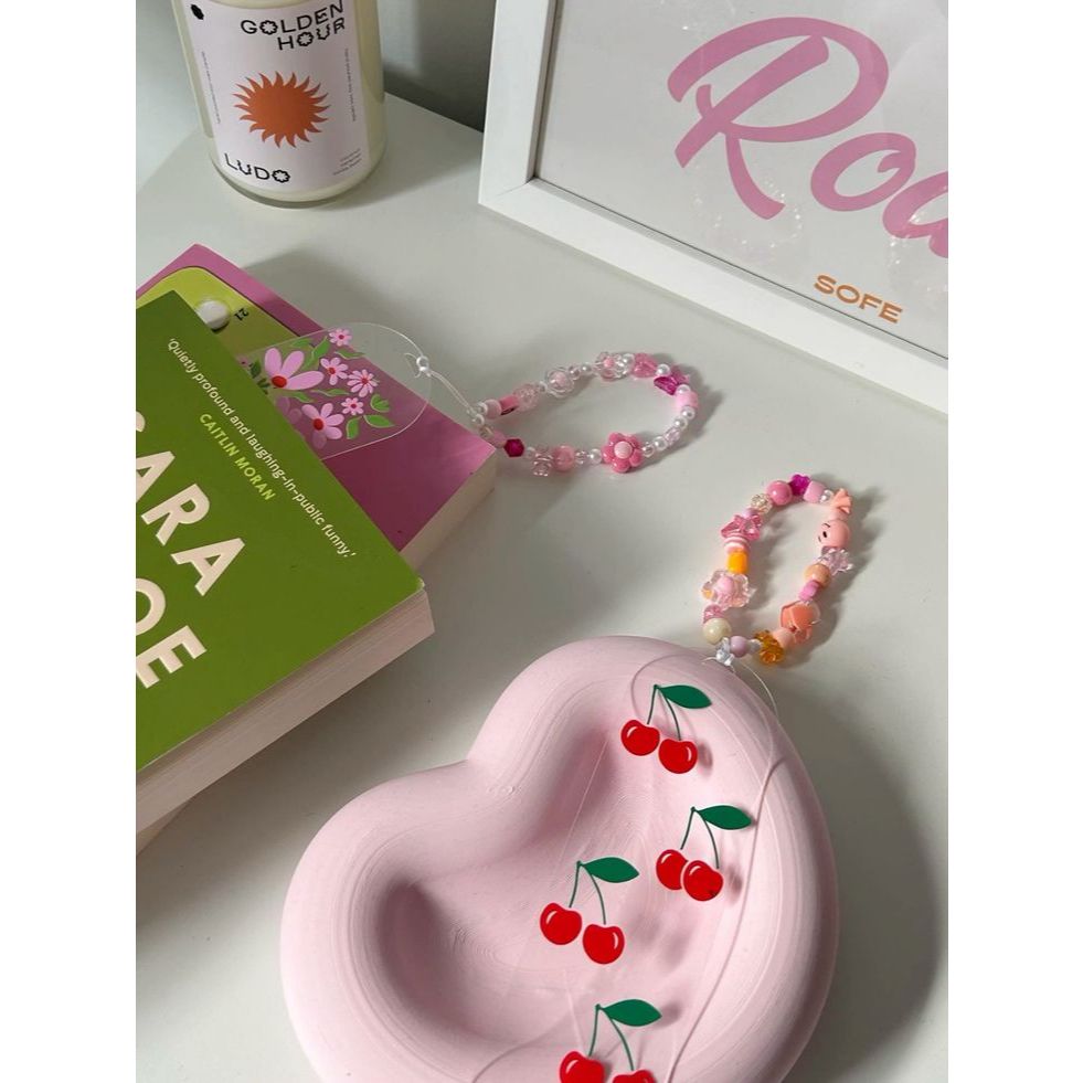 

Acrylic Bookmark/Pembatas Buku Motif Red Cherry with Tasel/Charm