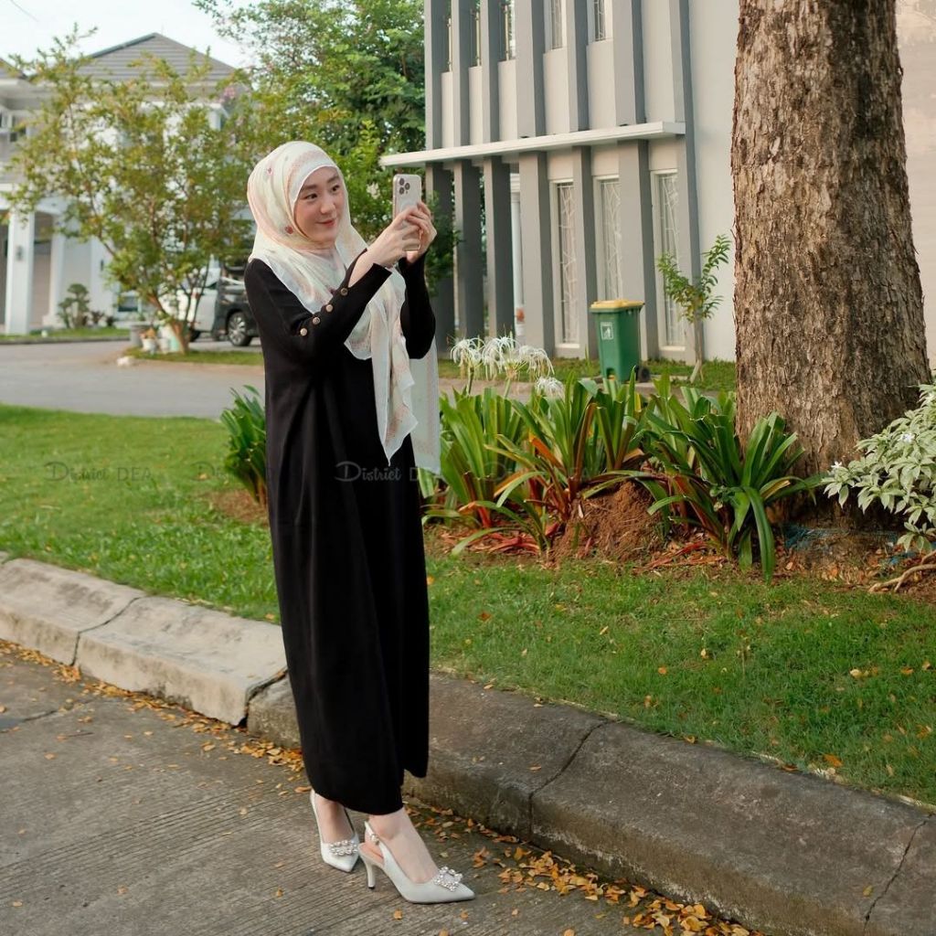 dress rajut lengan panjang model batwing - dress rajut polos - dress rajut kancing - dress rajut wan