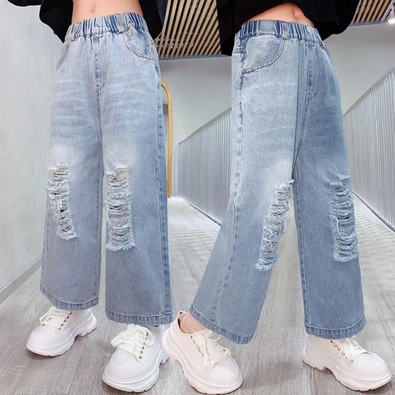 kulot anak jeans sobek/celana jeans sobek anak/kulot jeans anak perempuan sobek