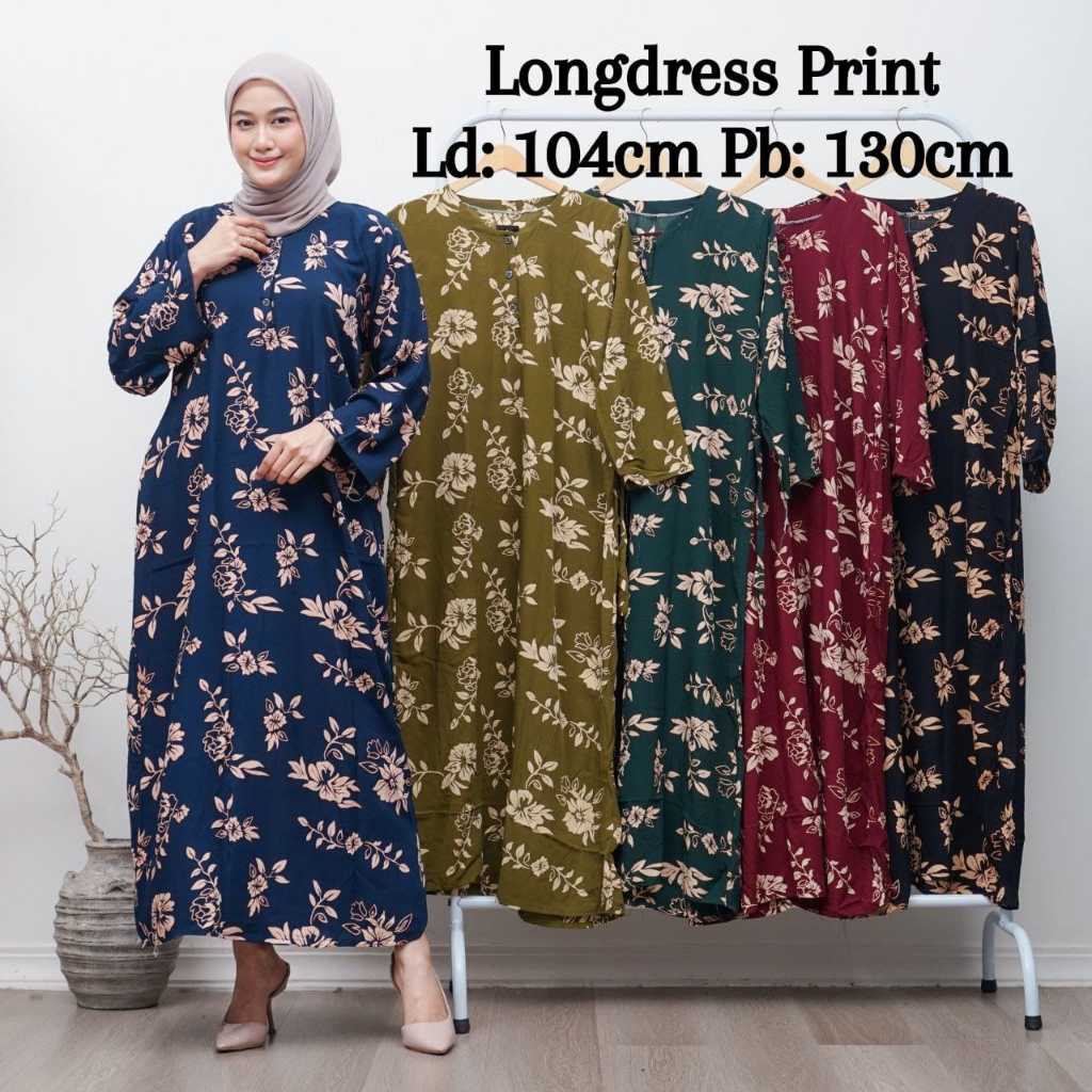 Long Dres Print Motif Bunga Mawar Long Dress Jumbo Dress Wanita Busui