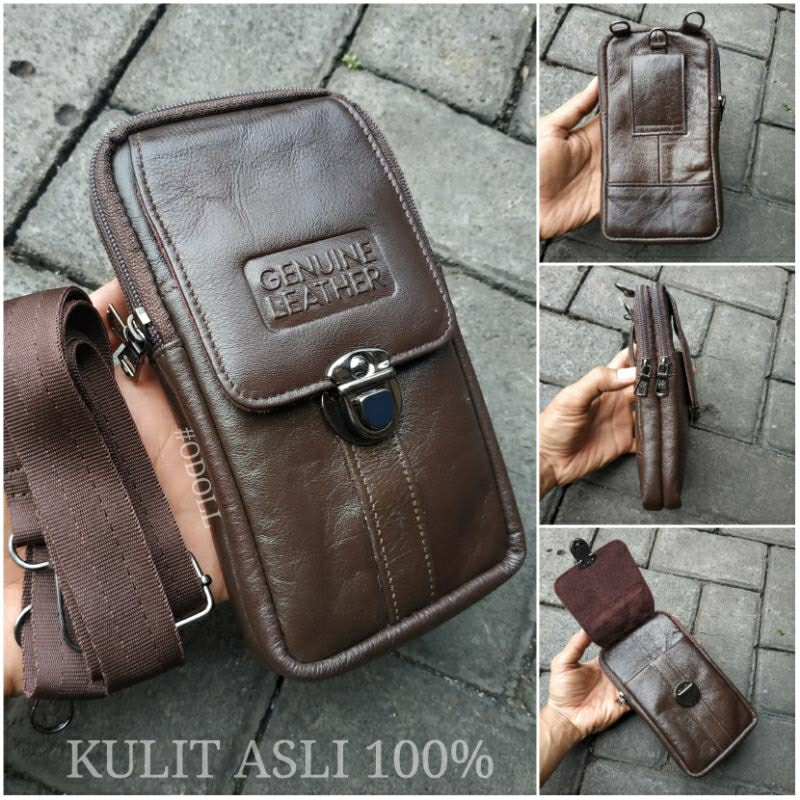 Sarung Hp Kulit Asli Waist Bag Tas Kecil Dompet Handphone Bisa Selempang Dan Masuk Ke Sabuk Warna Co