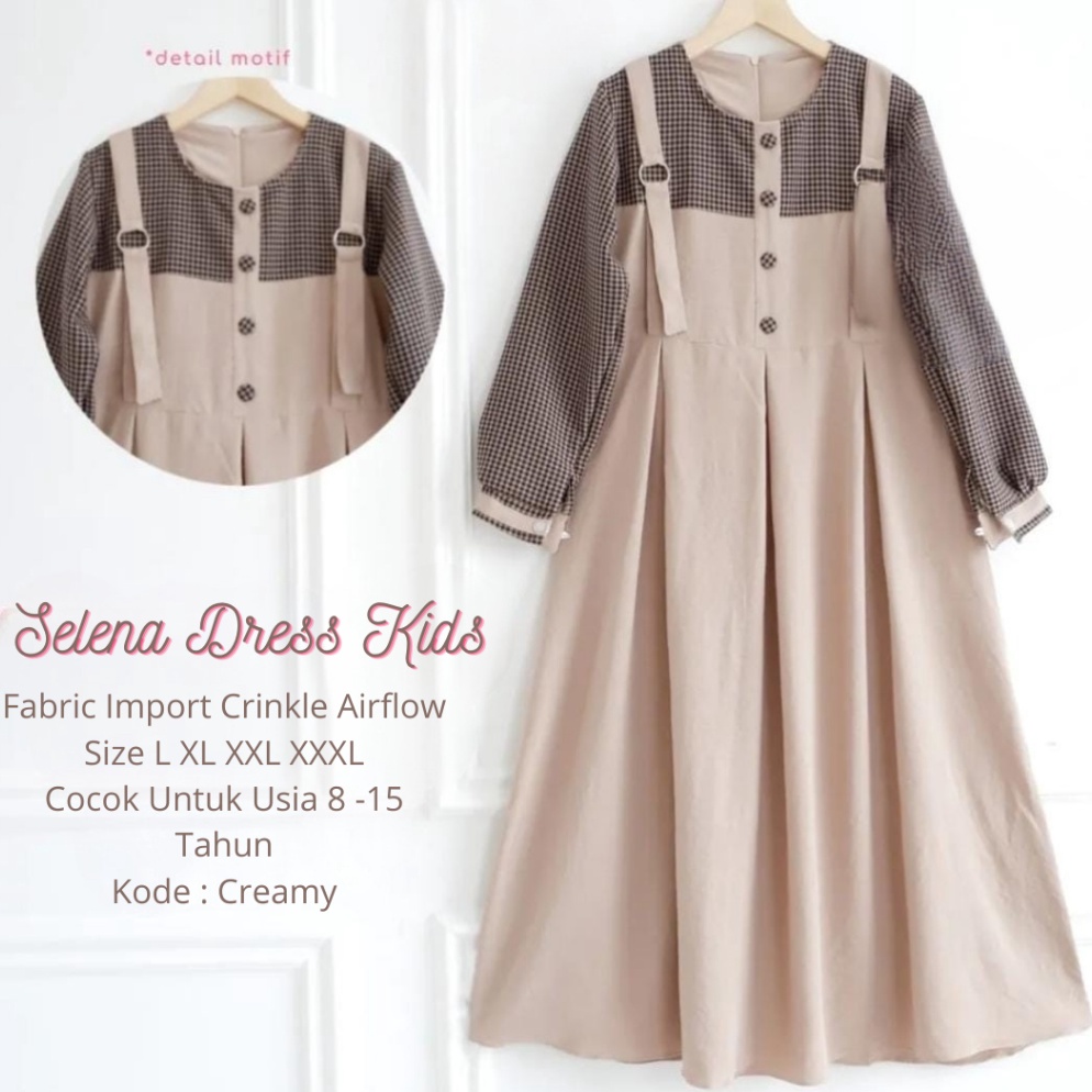 KODE K1W Afia Dress Kids Gamis Anak Terbaru Bahan Crinkle Airflow Size L XL XXL XXXL Usia 8 Sampai 1