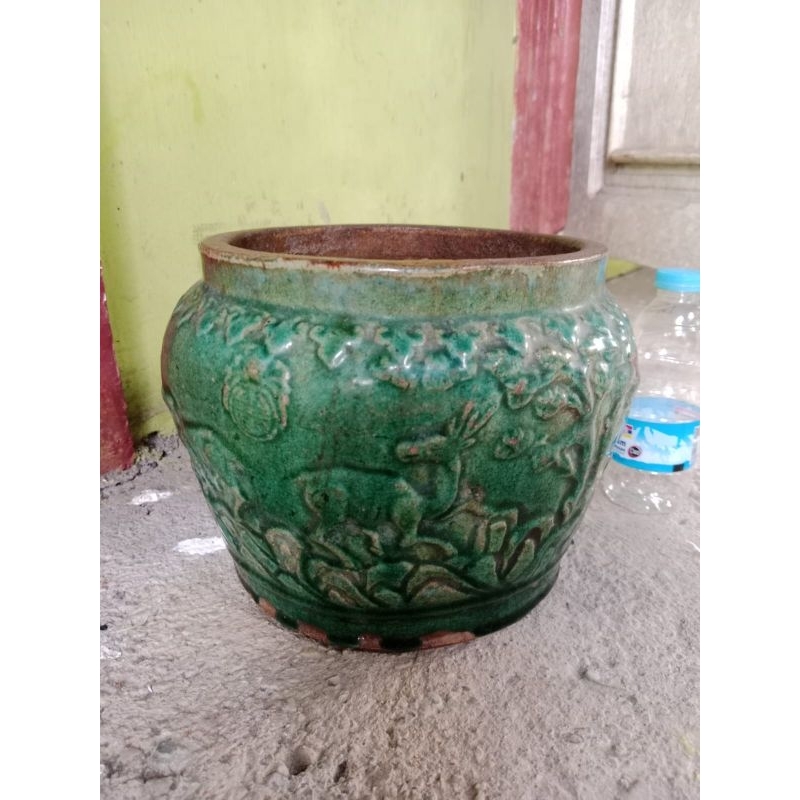 Guci kuno china Naga hijau celadon keramik temuan sungai