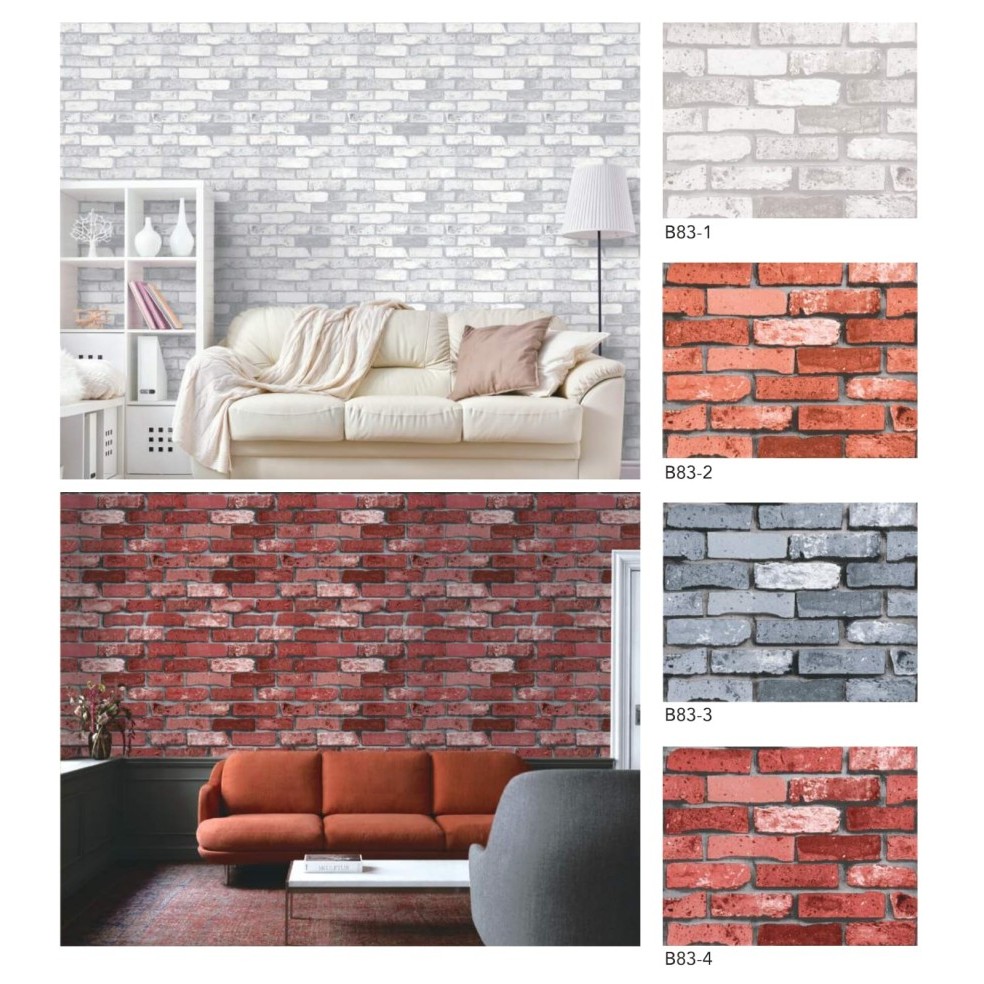 Wallpaper Dinding Motif Bata Merah/Bata Putih/Bata Abu/ Motif Bata 3D - B83-1