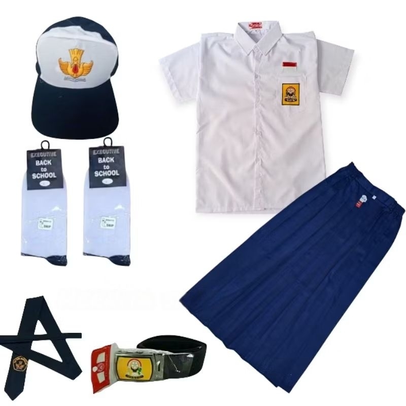 Setelan Seragam Sekolah Anak SMP Putih Biru Perempuan | Baju sekolah seragam Putih lengan pendek dan
