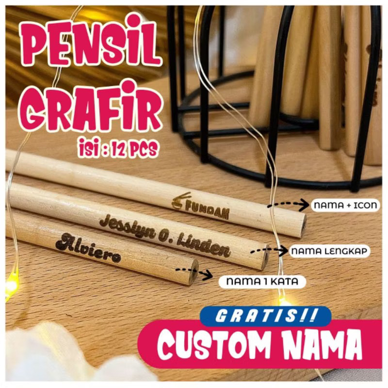

5pcs Pensil 2B kayu FREE GRAFIR custom Nama