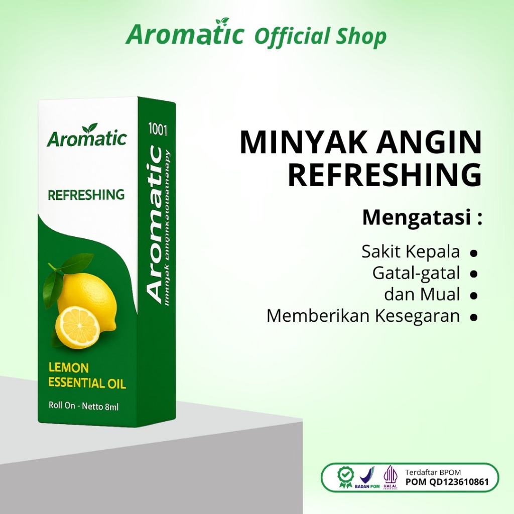 Aromatic 1001 Minyak Angin Masuk Angin Roll-On 8ml ORIGINAL Minyak Aromatic Lemon Essential Oil Hija
