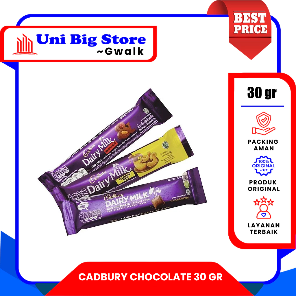 

CADBURY CHOCOLATE COKELAT DAIRY MILK - CASHEW - FRUIT NUT - 30 gr
