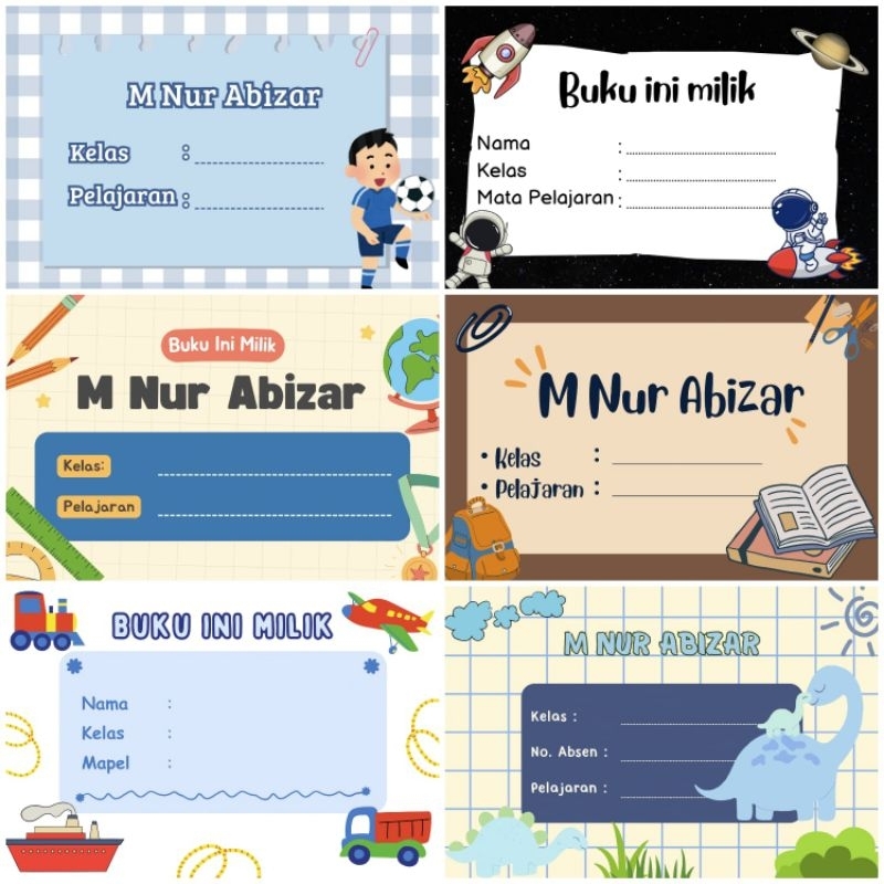 

30 Pcs sticker mapel buku sekolah custom teks design anak laki laki part 1