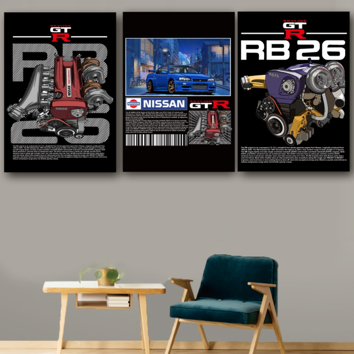 KRMK GARAGE Poster Kayu Dinding Aestetic Casual RACING NISSAN SKYLINE R34