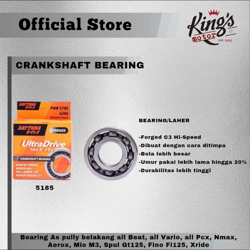 BEARING 6204 DAYTONA, Forged C3 Hi-Speed