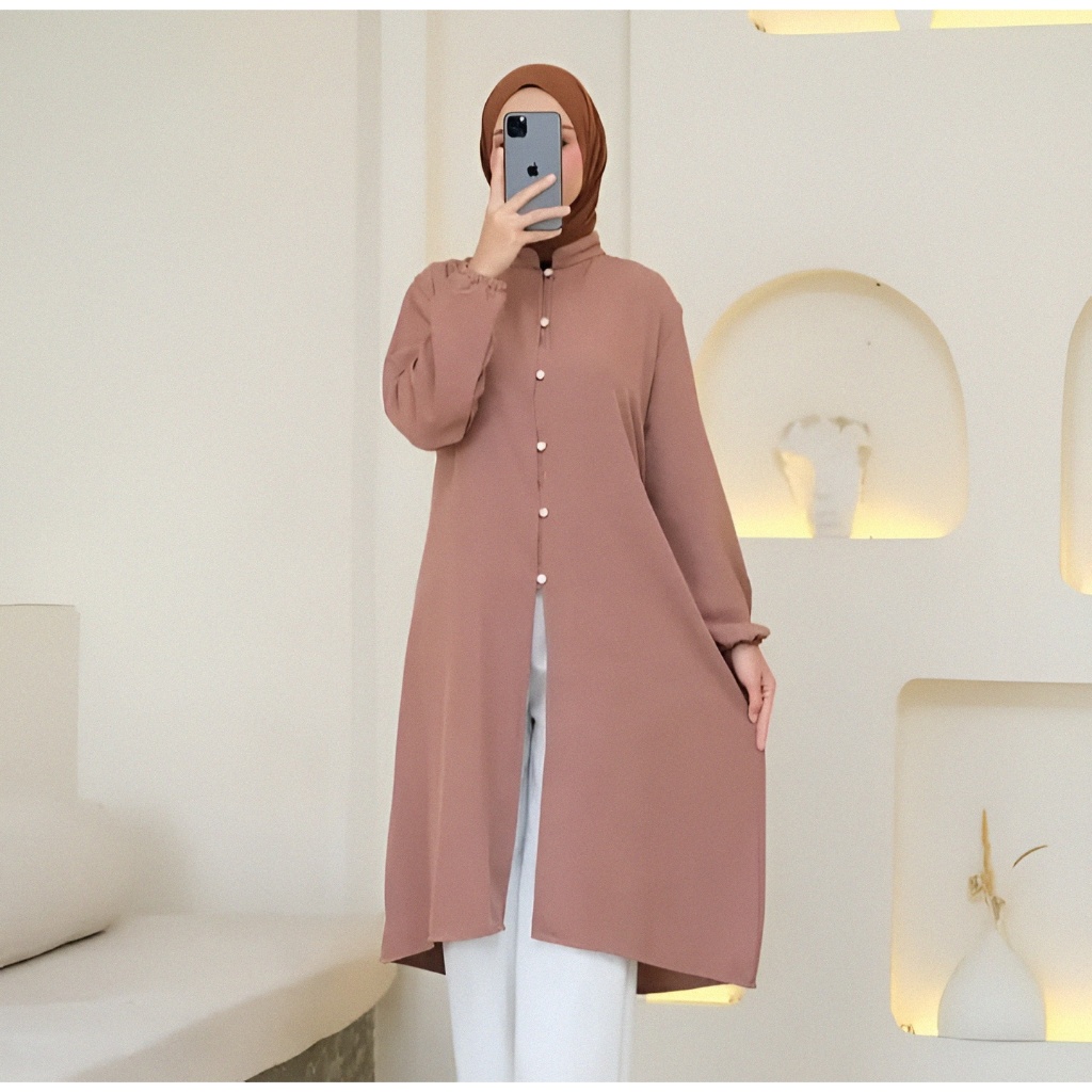 HEMAT Malaya Tunik Polos Katun Kancing Depan Atasan Wanita Polos Tunik Katun KEKINIAN