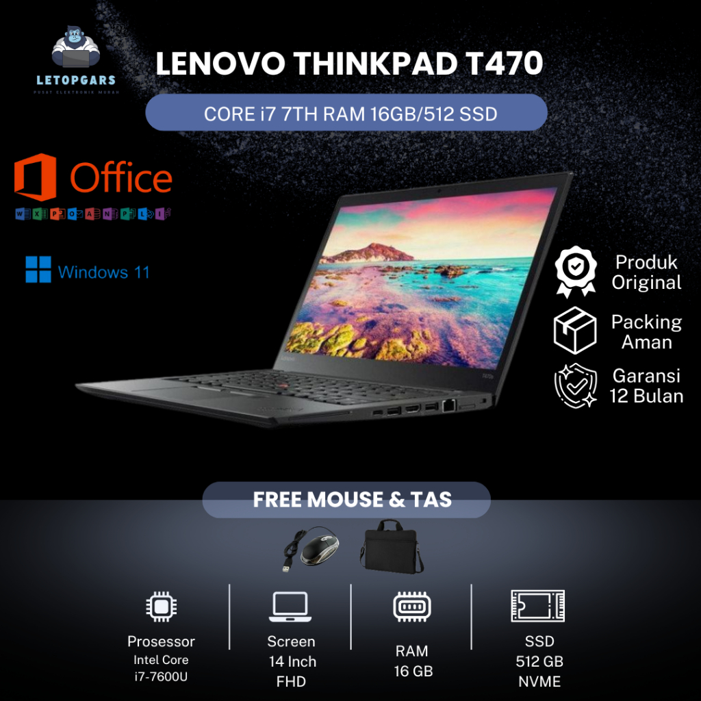 LENOVO T470s I7 7TH RAM 16/512 SSD