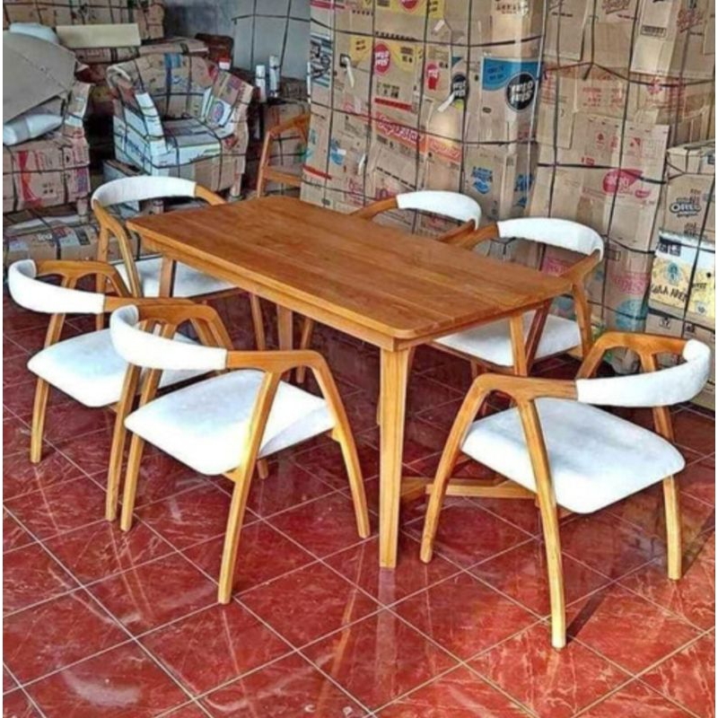 RAY set meja makan kayu trembesi solid , meja makan trembesi