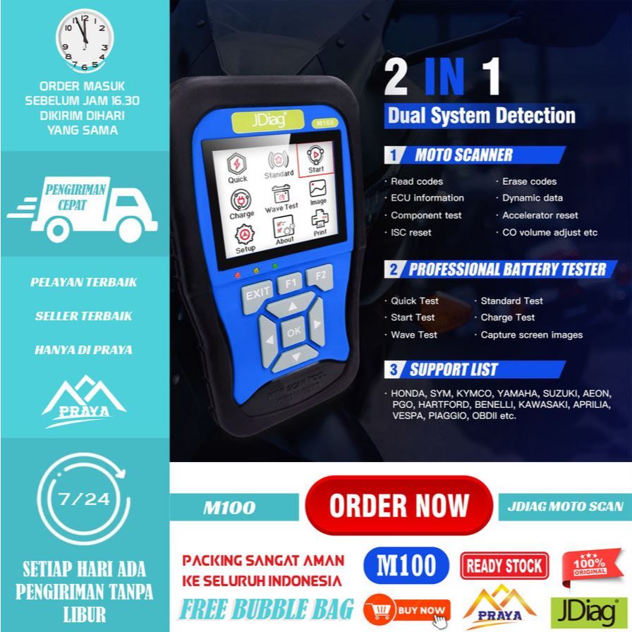 ORIGINAL JDIAG M100 SCANNER MOTOR INJEKSI⭐JDiag M100 diagnosis scanner Scaner Motor injeksi HONDA YA