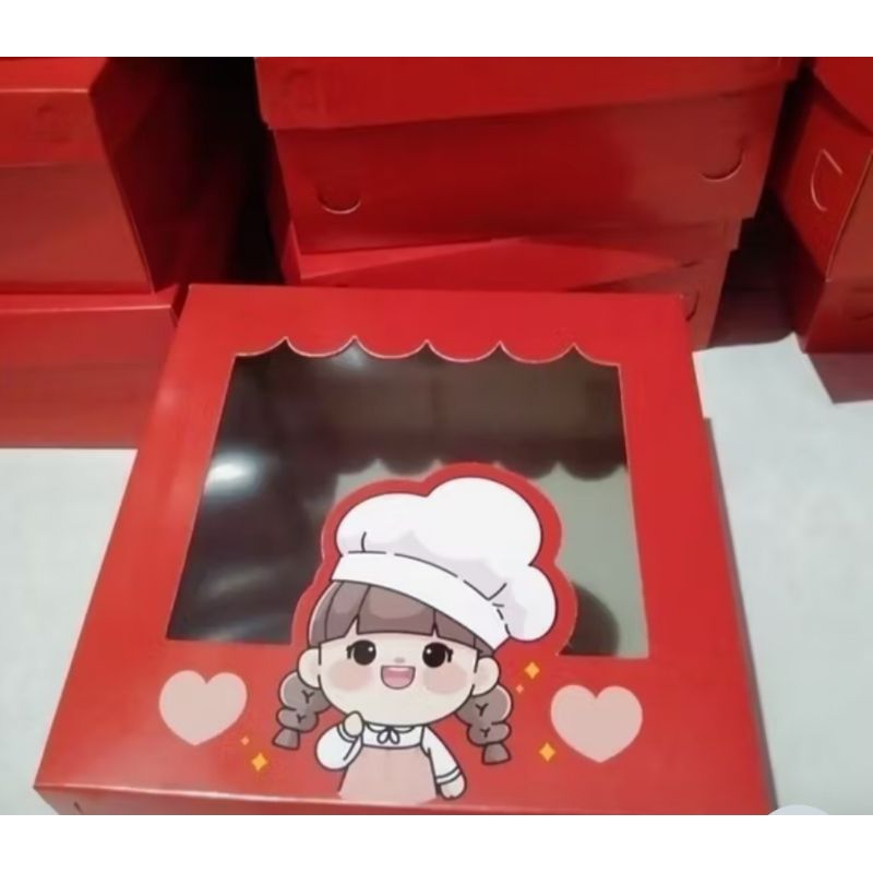 kotak kue dus box cake cantik merah chef Kotak bolu