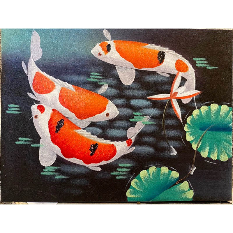 Lukisan ikan Koi, ukuran 30 x 40, lukisan Canvas, lukisan cat minyak